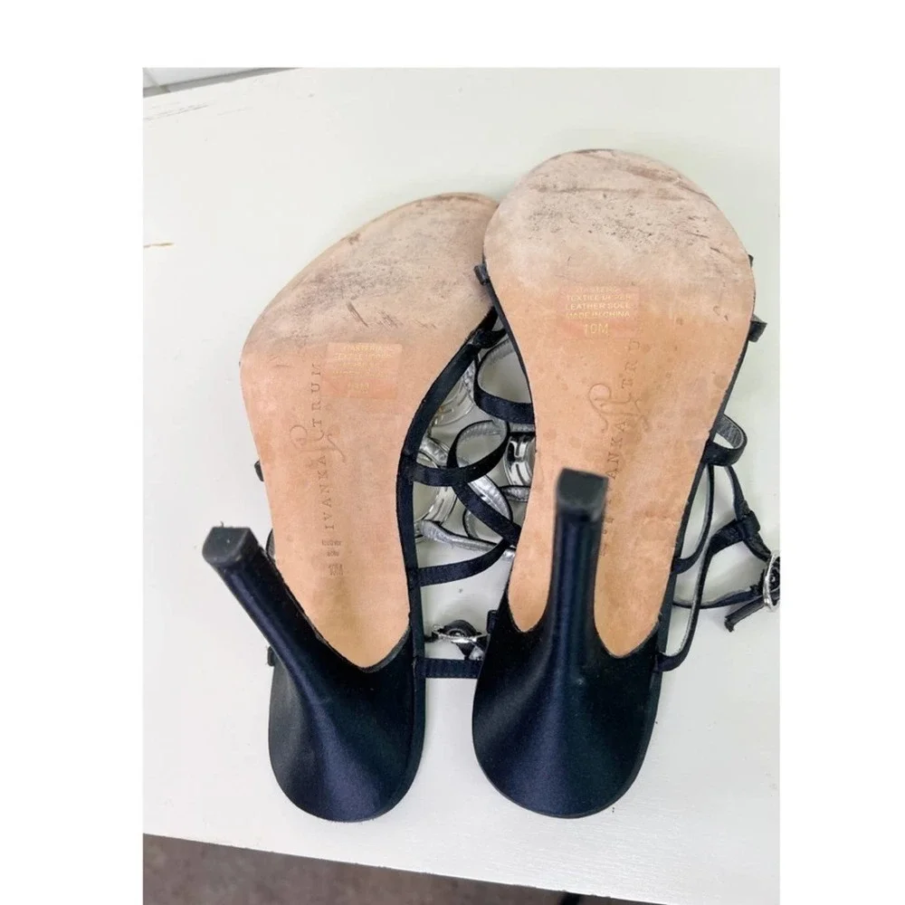 Ivanka Trump black satin/ rhinestone sandal.  #005